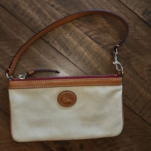 Dooney & Bourke khaki Canvas and leather wristlet